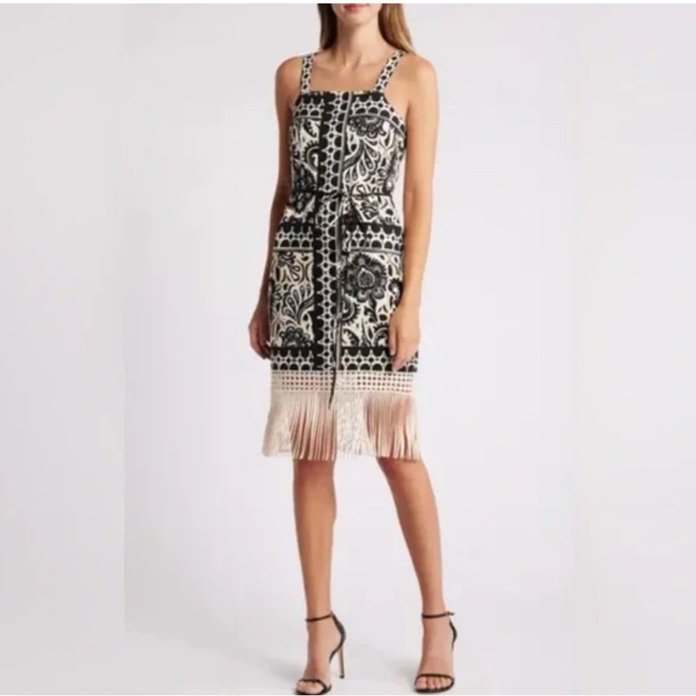 Tahari ASL print fringe dress Sz 10 - Picture 2 of 8